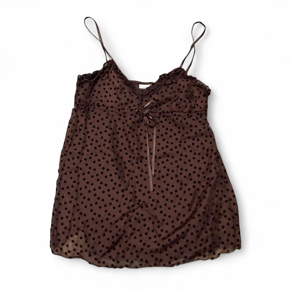 No Boundaries Brown Polka dot babydoll top vtg y2k Juniors M/16